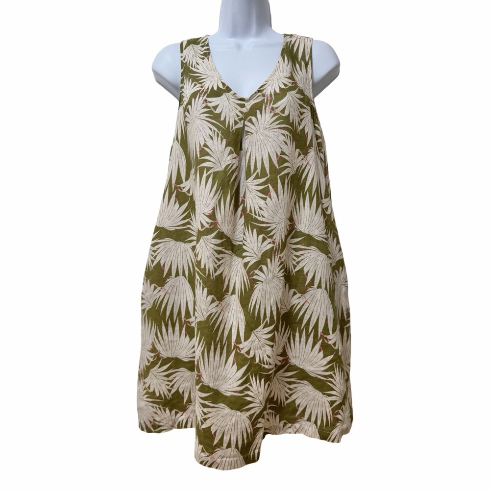 Rachel Zoe 100% Linen Tropical Floral Knee Length Shift Dress Size XS‎ Green
